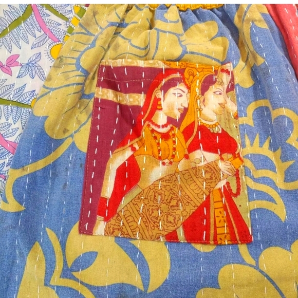 Kantha Wide Leg Pants Patch Pocket Patchwork Woman Large/XL Festival Boho #105B - Picture 8 of 12